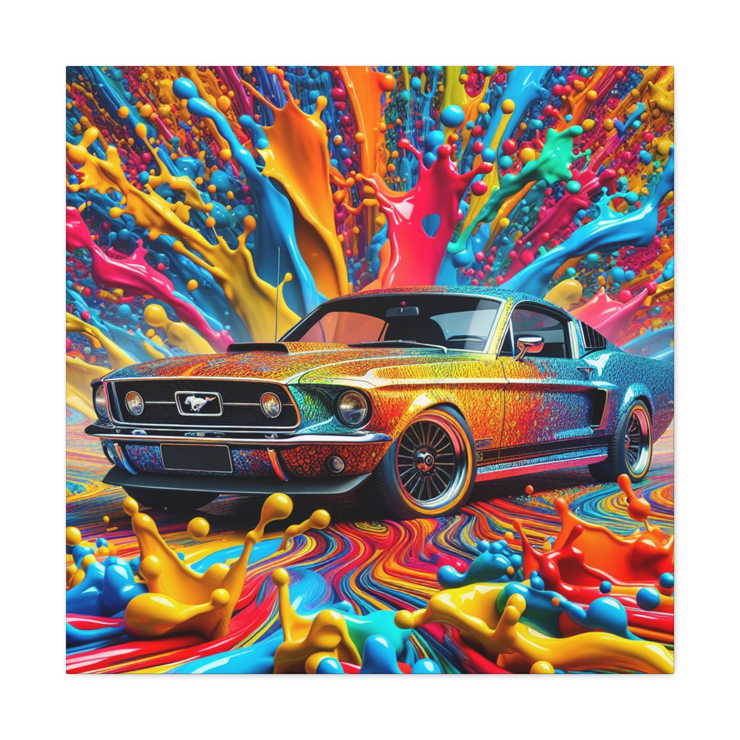 Vintage Ford Mustang Wall Art, Hand Painted Mustang Canvas Print, Classic Car Lover Gift, Home Office Decor, Man Cave Artwork, Collector Item