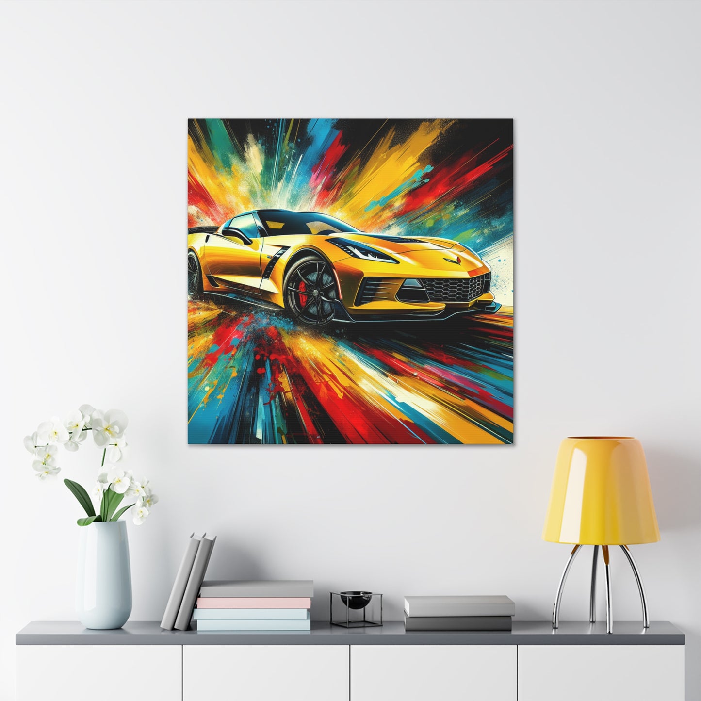 Chevrolet Corvette Artwork Canva Painting - Vintage Car Wall Decor - Enthusiast's Gift - Auto Art - Classic Corvette Car - High Quality Print