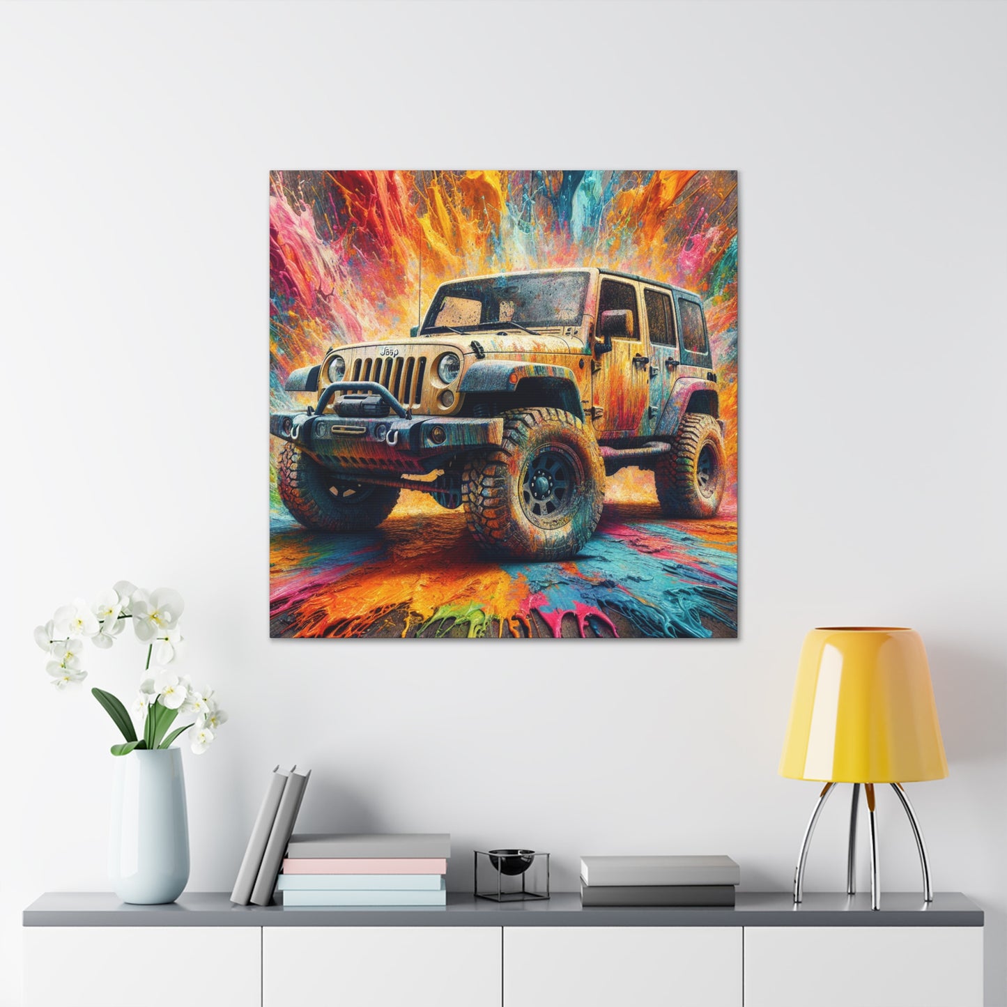 Jeep Wrangler Canva Painting - Perfect Wall Art for Car Enthusiasts, Detailed and Hand-Painted Jeep Artwork, Great Home Decor Gift for Men