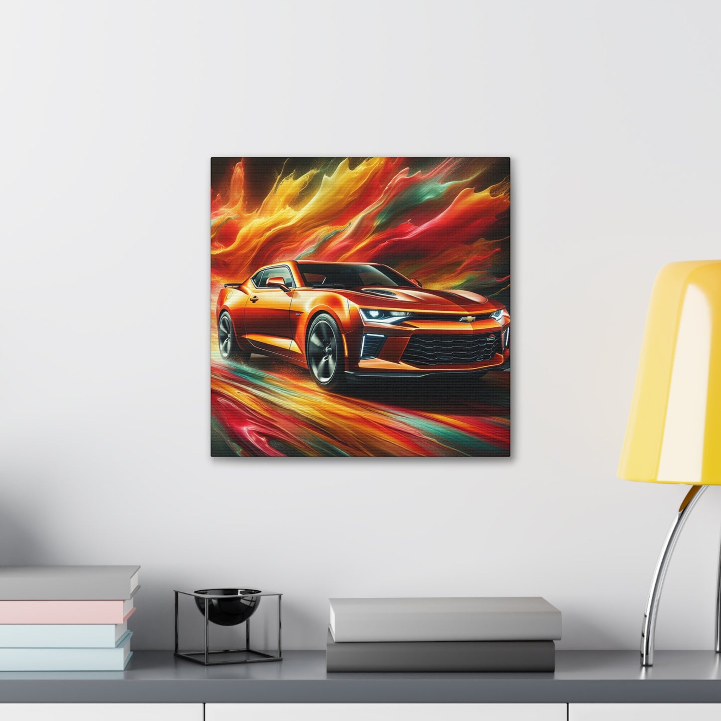 Chevrolet Camaro Canva Painting - Classic Car Art, Vintage, Garage Decor, American Muscle Car Print, Wall Art, Father's Day, Automobile Lover