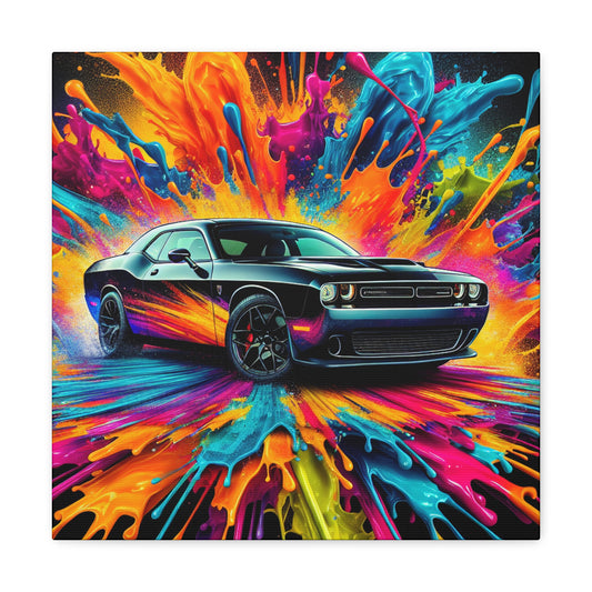 Dodge Challenger Canva Painting: Vintage Car Wall Art, Hand-Painted Classic Automobile Home Decoration, Perfect for Car Lovers and Collectors