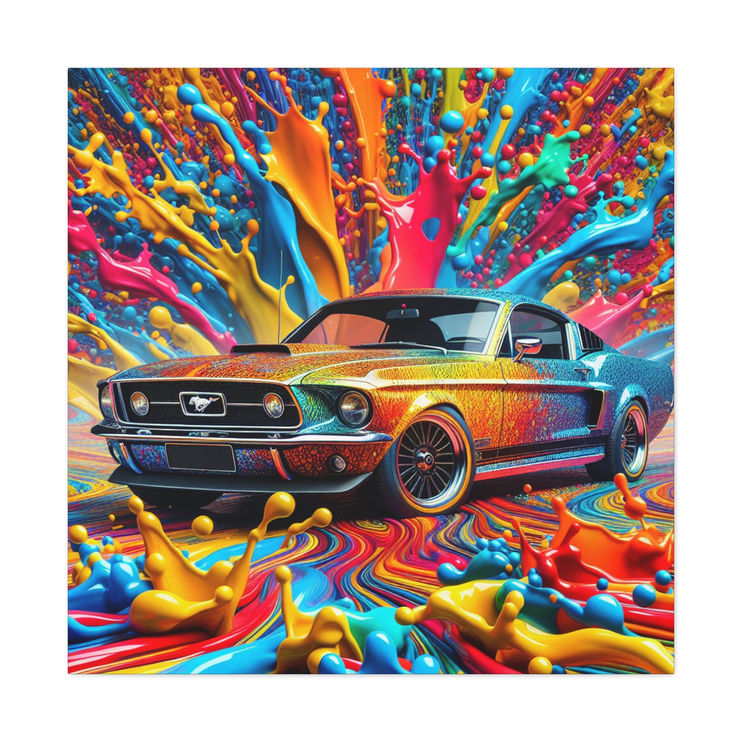 Vintage Ford Mustang Wall Art, Hand Painted Mustang Canvas Print, Classic Car Lover Gift, Home Office Decor, Man Cave Artwork, Collector Item