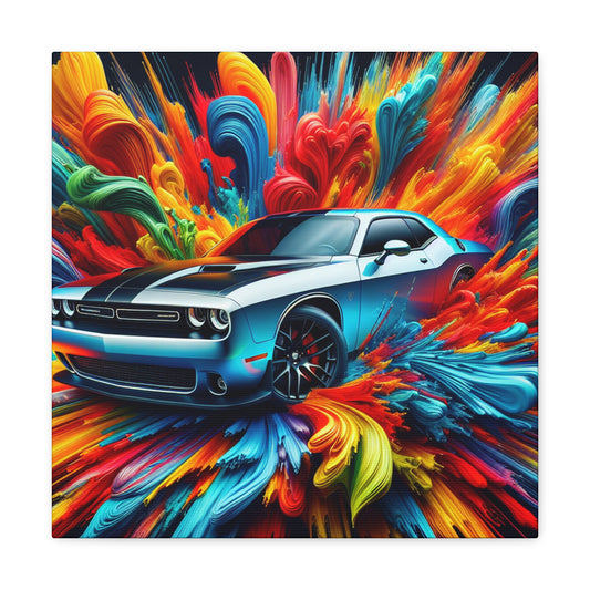 Vintage Dodge Challenger Wall Art Canva, Racing Car Print, Home Garage Decor, Classic Muscle Automobile Painting, Gift for Car Enthusiast