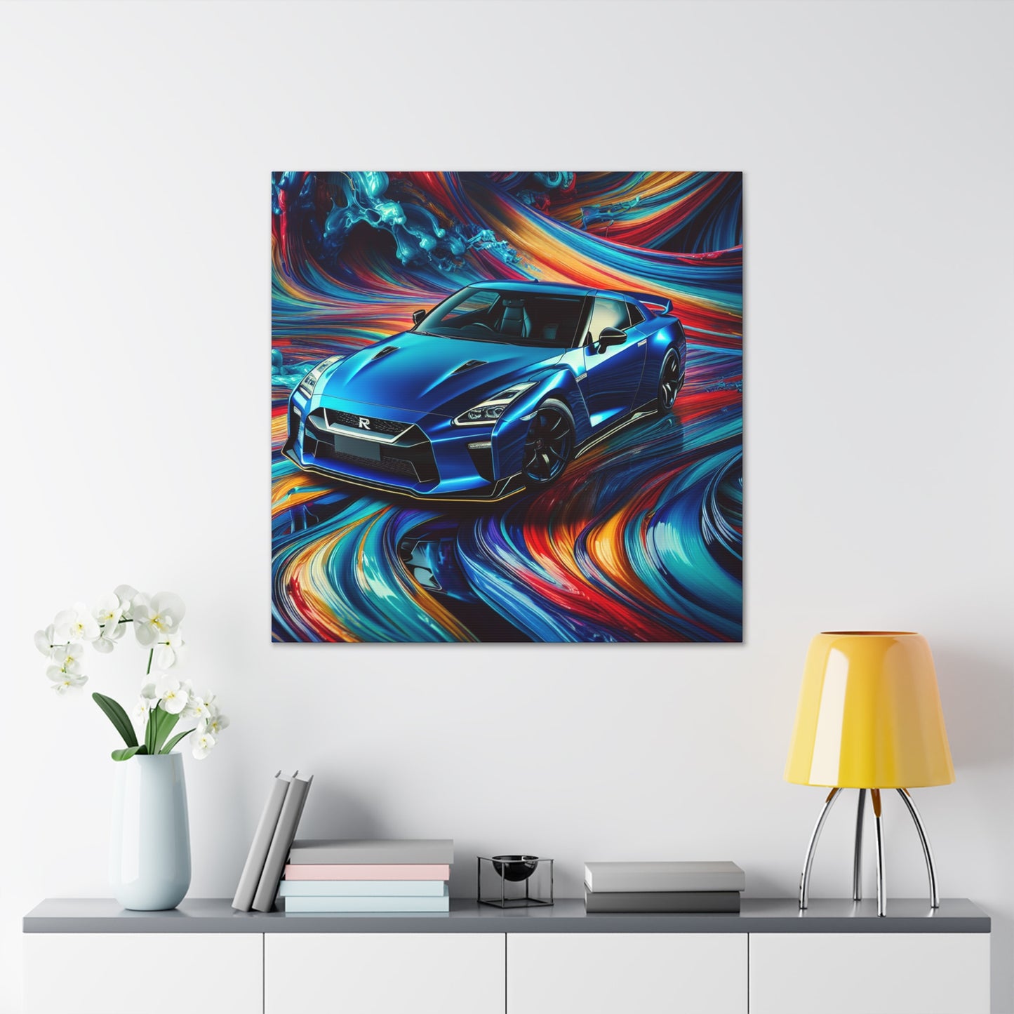 Nissan GT-R Car Canvas Painting, Large Wall Art, Home Decor, Gift for Car Enthusiast, Automotive Print, Garage Artwork, Hand-Painted Item