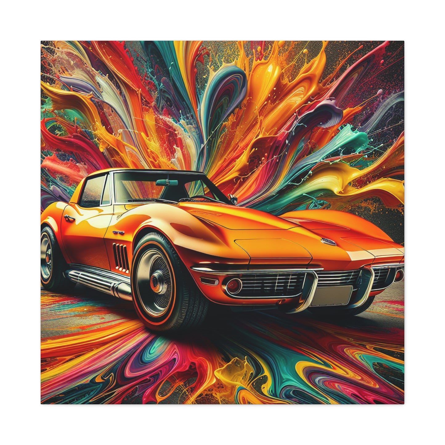 Chevrolet Corvette Canva Painting, Car Enthusiast Wall Decor, Classic Car Art, Vintage Style Home Decoration, Unique Gift, Man Cave Art