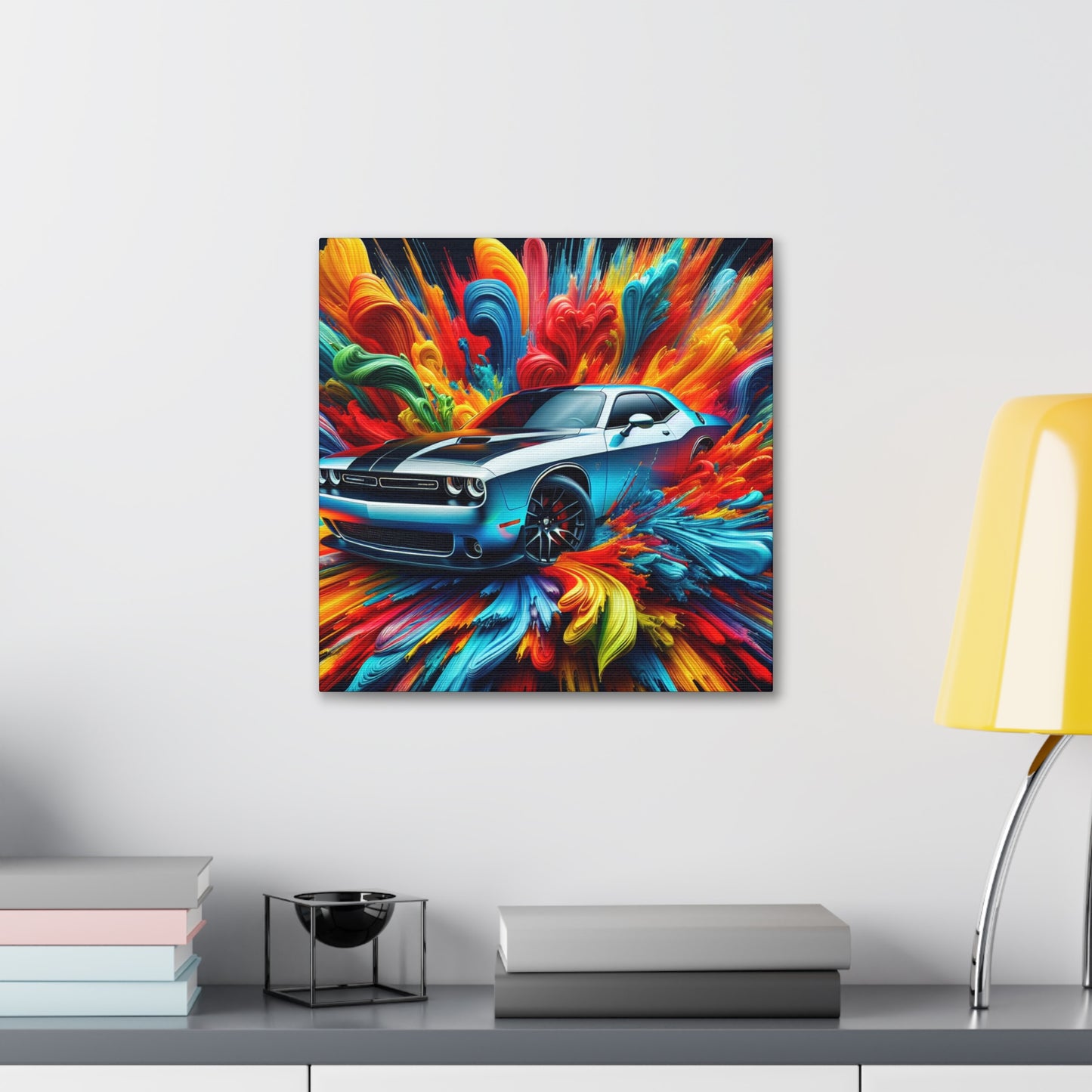 Vintage Dodge Challenger Wall Art Canva, Racing Car Print, Home Garage Decor, Classic Muscle Automobile Painting, Gift for Car Enthusiast