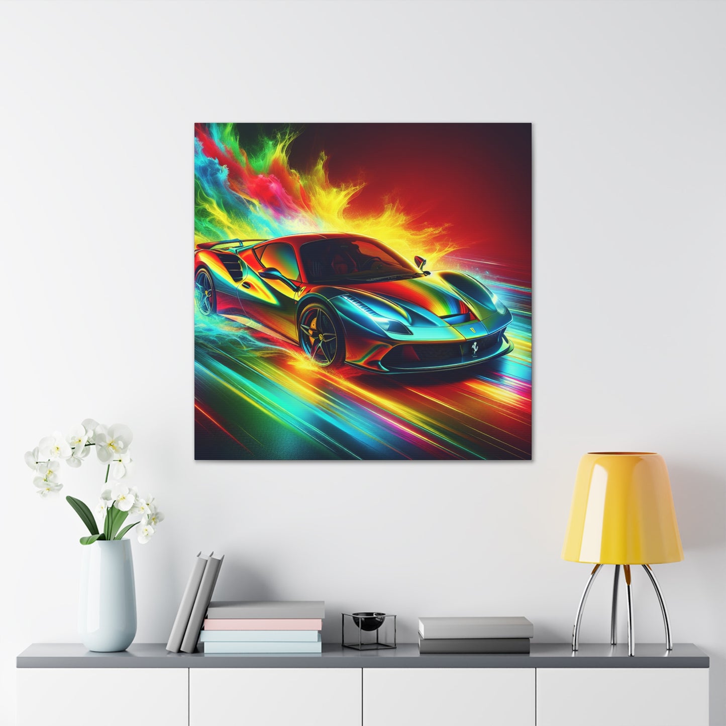 Ferrari Car Canva Art - Luxury Supercar Wall Decor, Hand Painted Canvas for Car Lovers, Exclusive Ferrari Inspired Home and Office Artwork