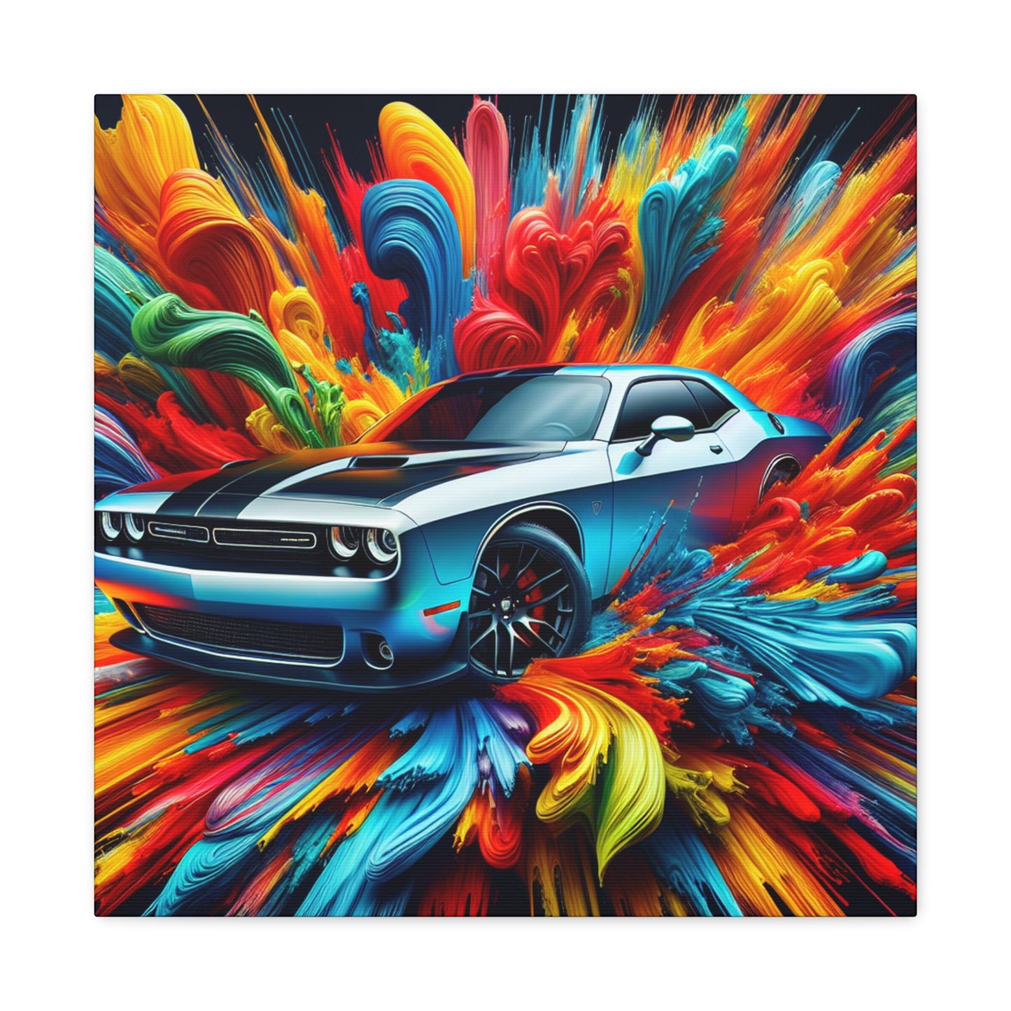 Vintage Dodge Challenger Wall Art Canva, Racing Car Print, Home Garage Decor, Classic Muscle Automobile Painting, Gift for Car Enthusiast