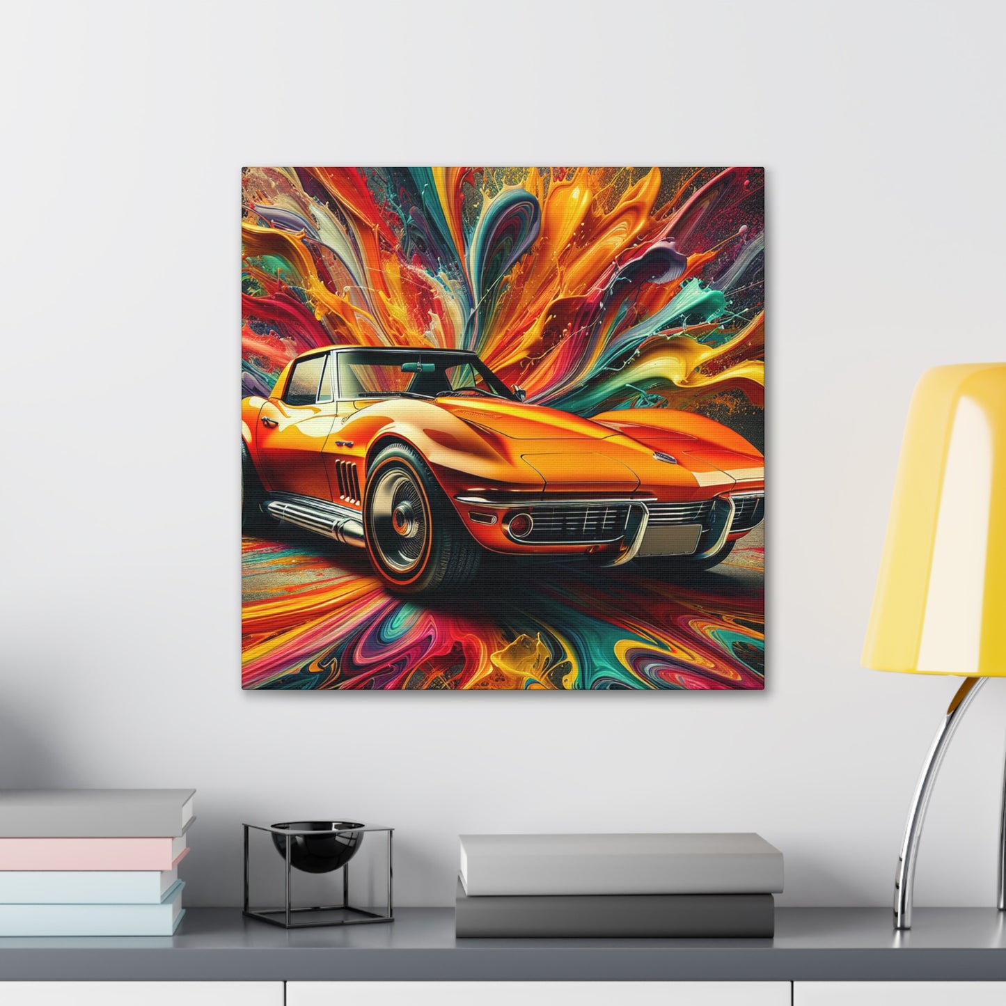 Chevrolet Corvette Canva Painting, Car Enthusiast Wall Decor, Classic Car Art, Vintage Style Home Decoration, Unique Gift, Man Cave Art