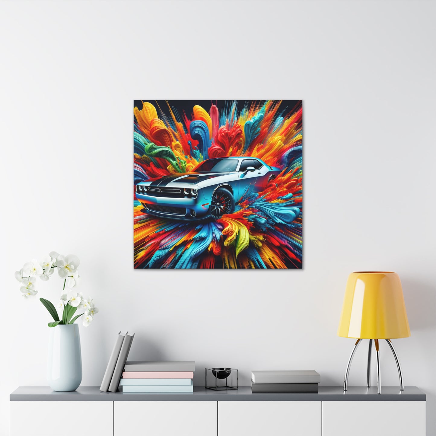 Vintage Dodge Challenger Wall Art Canva, Racing Car Print, Home Garage Decor, Classic Muscle Automobile Painting, Gift for Car Enthusiast
