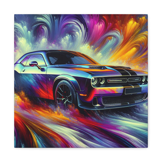 Dodge Challenger Artwork - Muscle Car Canva Painting, Wall Art, Home Decor, Vintage Car Collectors Gift, Automotive Print, Garage Decor