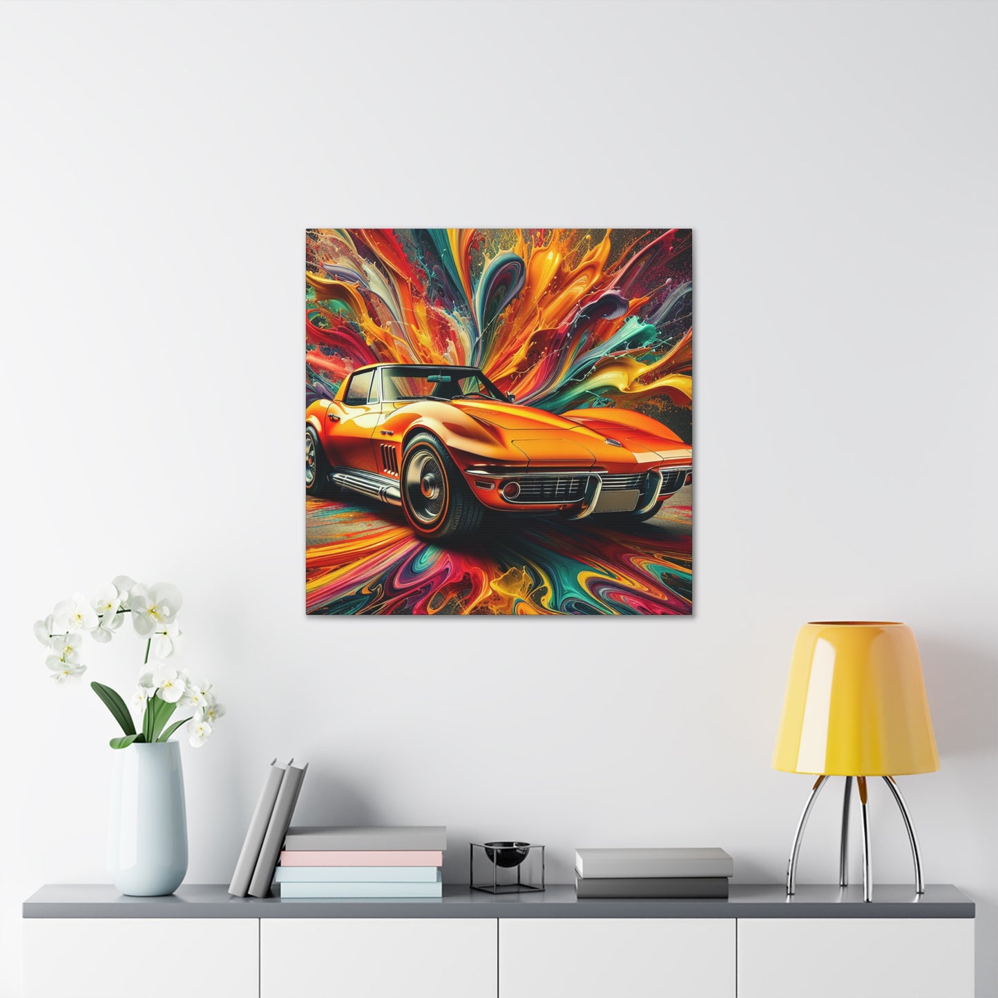 Chevrolet Corvette Canva Painting, Car Enthusiast Wall Decor, Classic Car Art, Vintage Style Home Decoration, Unique Gift, Man Cave Art