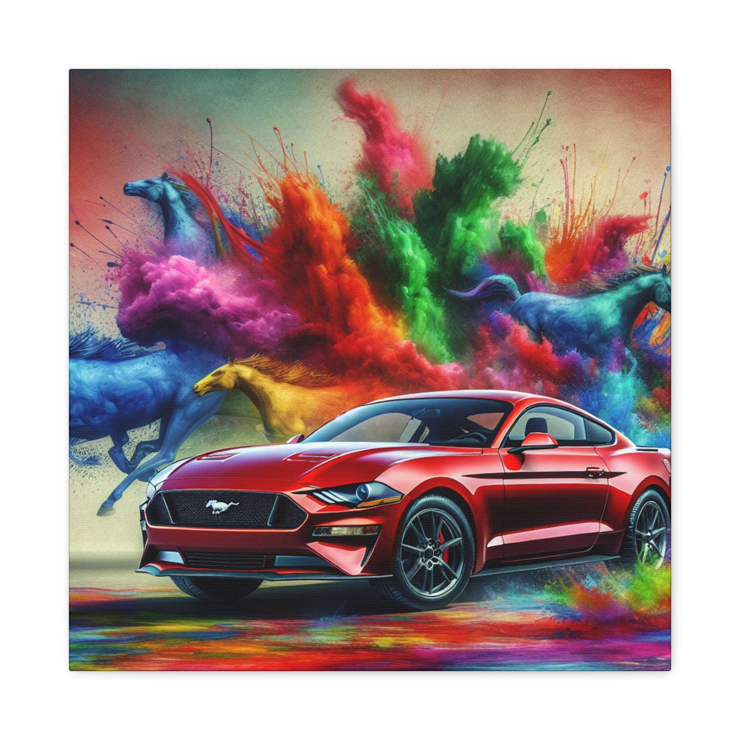 Vintage Ford Mustang Canvas Art, Hand Painted Car Enthusiast Gift, Classic Automobile Wall Decor, Contemporary Home Office Decor