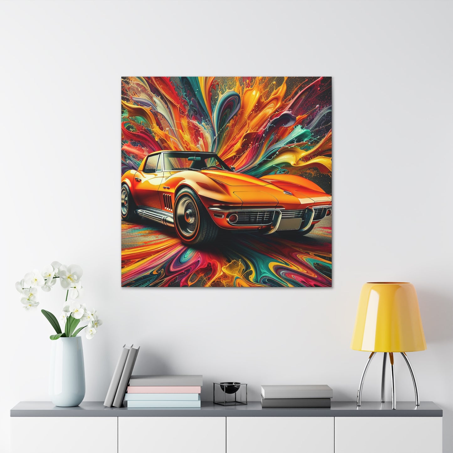 Chevrolet Corvette Canva Painting, Car Enthusiast Wall Decor, Classic Car Art, Vintage Style Home Decoration, Unique Gift, Man Cave Art