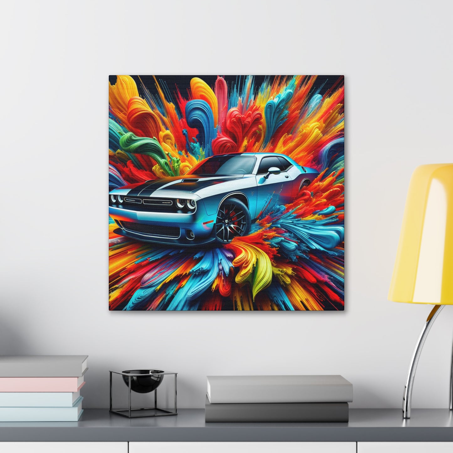 Vintage Dodge Challenger Wall Art Canva, Racing Car Print, Home Garage Decor, Classic Muscle Automobile Painting, Gift for Car Enthusiast