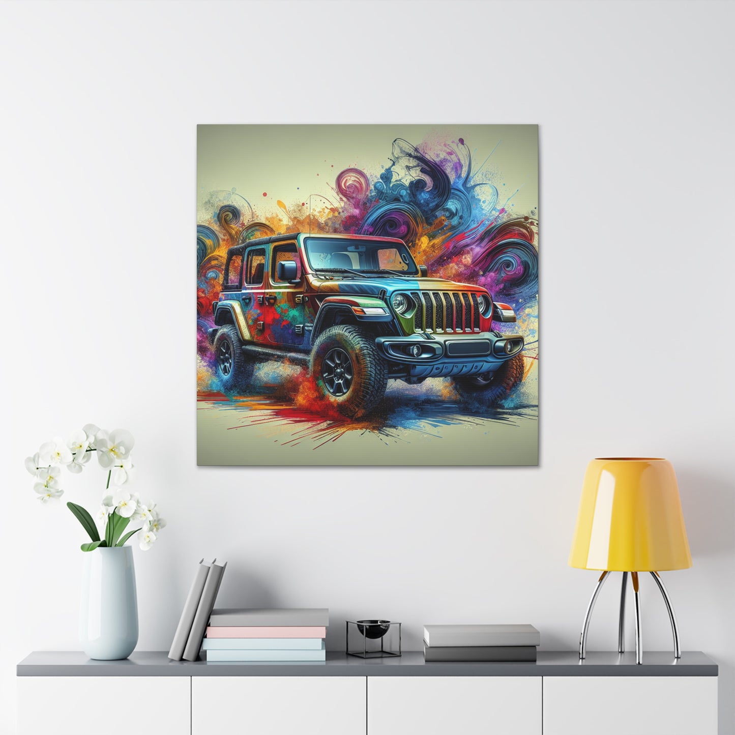 Jeep Wrangler Wall Art, Offroad SUV Themed Canva Painting, Authentic Car Design, Perfect Gift for Enthusiasts and Home Decor Lovers