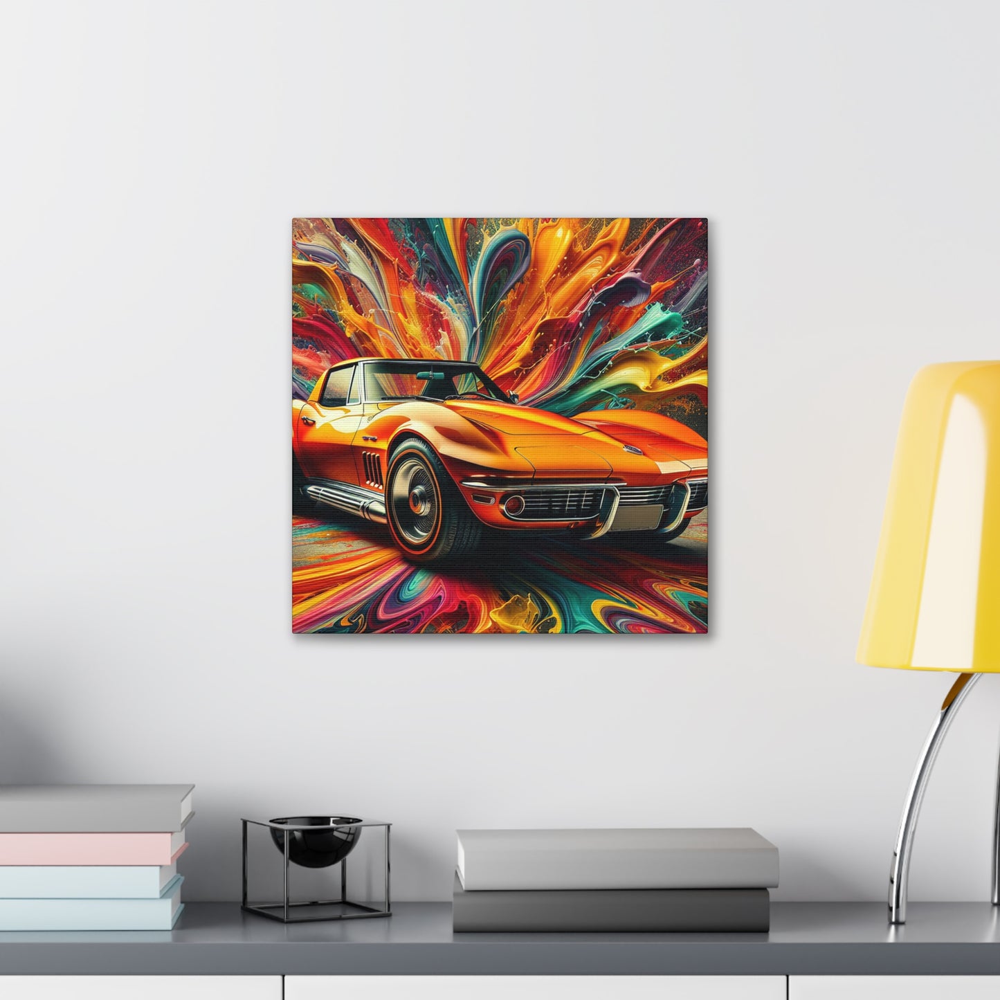 Chevrolet Corvette Canva Painting, Car Enthusiast Wall Decor, Classic Car Art, Vintage Style Home Decoration, Unique Gift, Man Cave Art