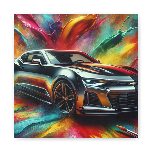 Chevrolet Camaro Canva Artwork - Classic Car Wall Decor - Vintage Vehicle Acrylic Painting - Motor Enthusiast Gift - Home and Office Decor
