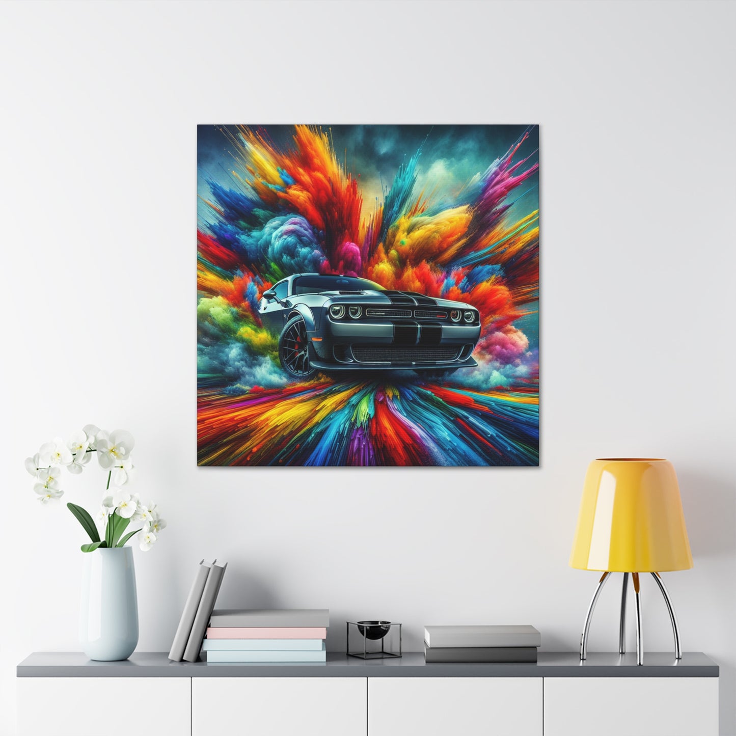 Vintage Dodge Challenger Wall Art, Large Canva Painting, Classic Car Home Decor, Muscle Car Collector Gift, Retro Automotive Artwork
