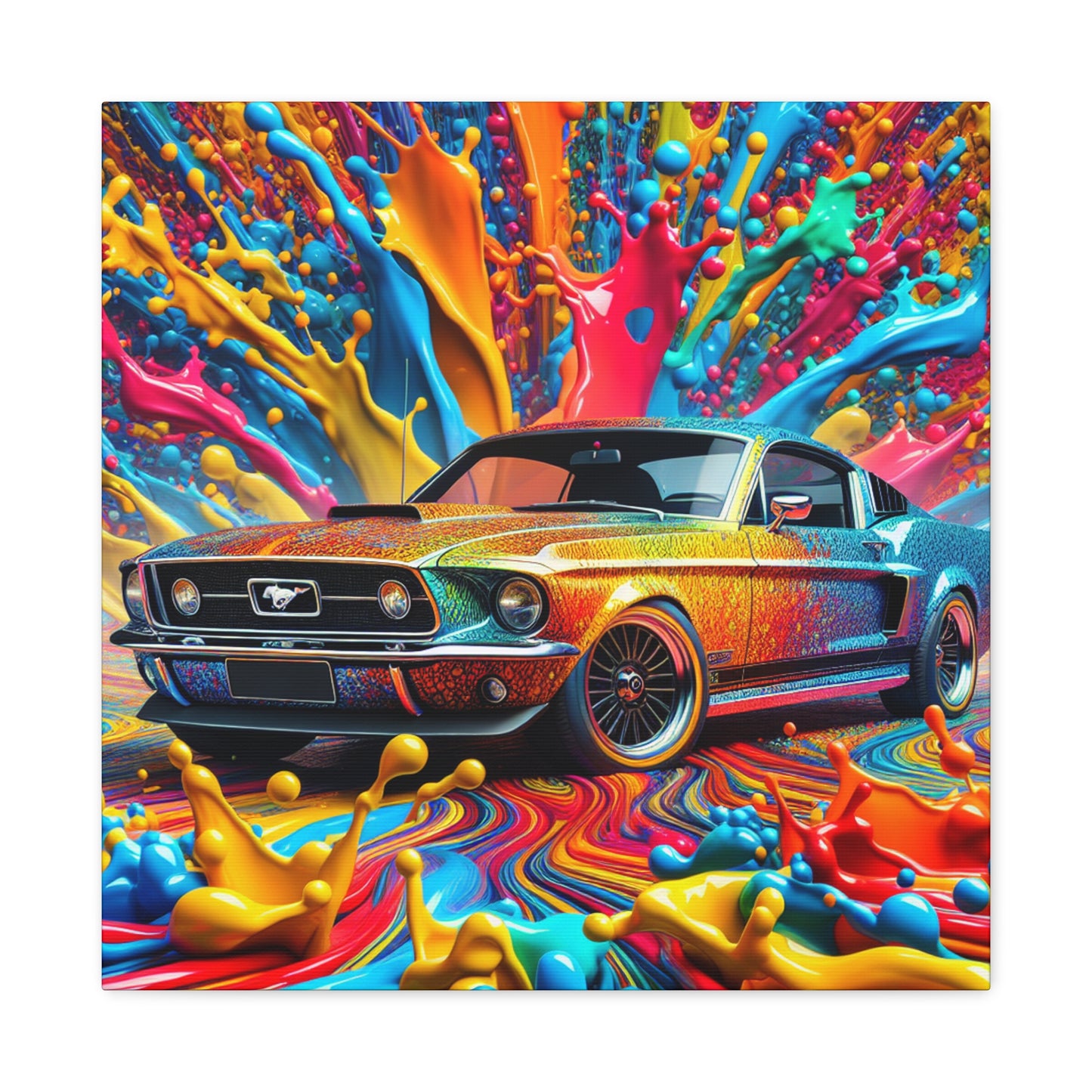 Vintage Ford Mustang Wall Art, Hand Painted Mustang Canvas Print, Classic Car Lover Gift, Home Office Decor, Man Cave Artwork, Collector Item