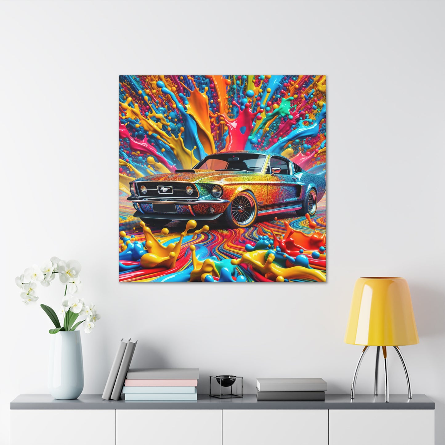 Vintage Ford Mustang Wall Art, Hand Painted Mustang Canvas Print, Classic Car Lover Gift, Home Office Decor, Man Cave Artwork, Collector Item