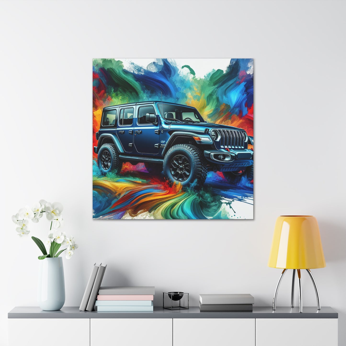 Jeep Wrangler Canva Painting - Modern Wall Art, Car Enthusiast Gift, Unique Jeep Artwork, Vibrant Home Decor, Off-road Adventure Painting