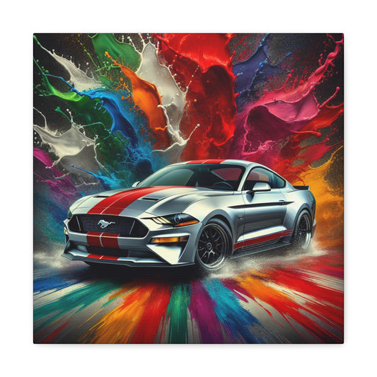 Vintage Ford Mustang Wall Art - Large Car Canvas Painting, Gift for Car Enthusiasts - Home Decor, Garage Decor, Father's Day Birthday Gift Idea