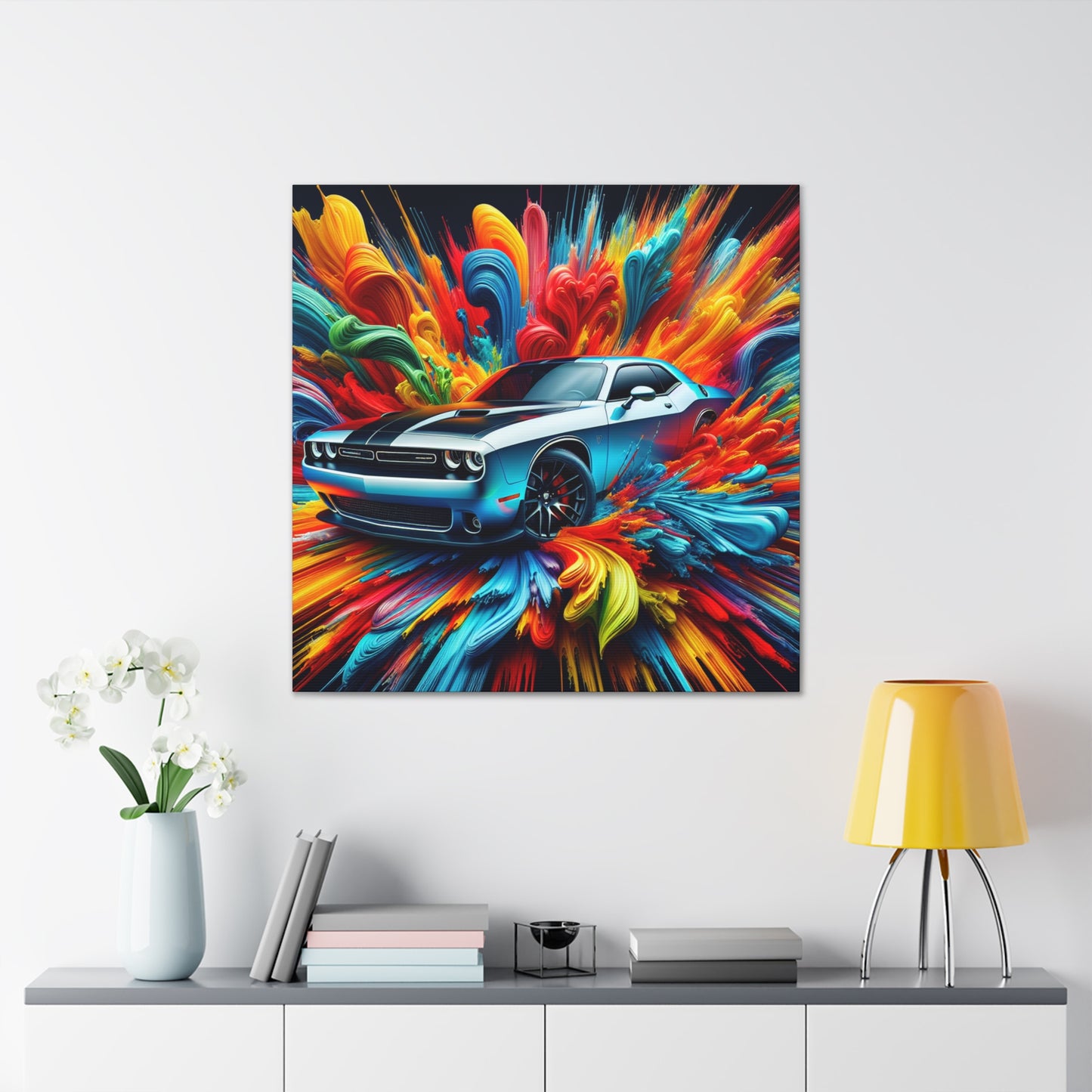 Vintage Dodge Challenger Wall Art Canva, Racing Car Print, Home Garage Decor, Classic Muscle Automobile Painting, Gift for Car Enthusiast
