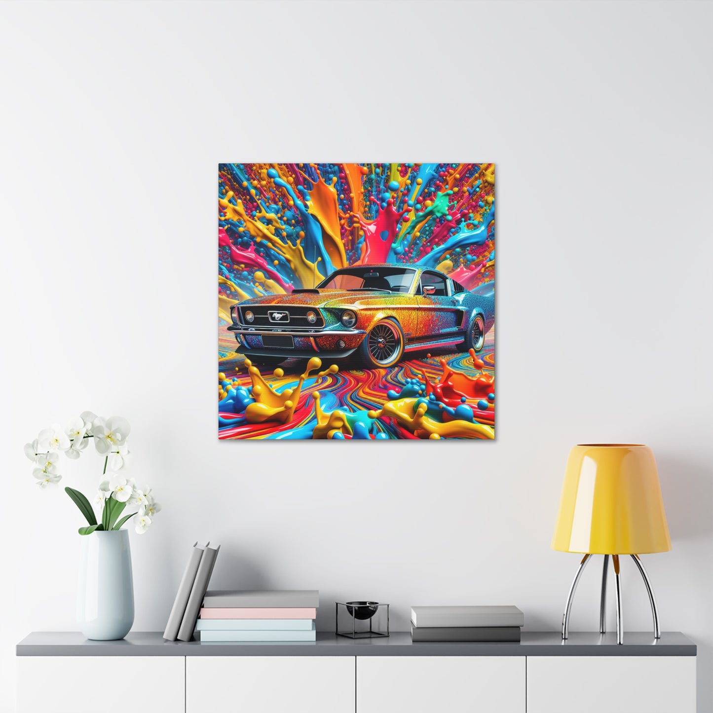 Vintage Ford Mustang Wall Art, Hand Painted Mustang Canvas Print, Classic Car Lover Gift, Home Office Decor, Man Cave Artwork, Collector Item