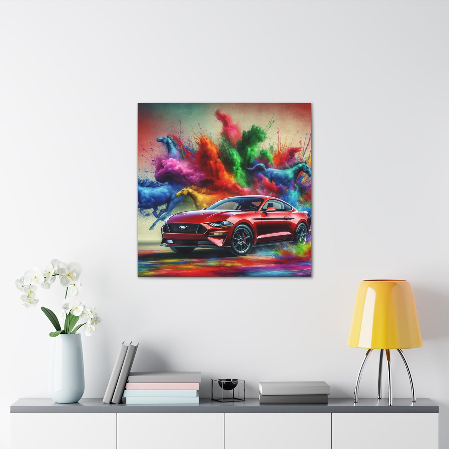 Vintage Ford Mustang Canvas Art, Hand Painted Car Enthusiast Gift, Classic Automobile Wall Decor, Contemporary Home Office Decor