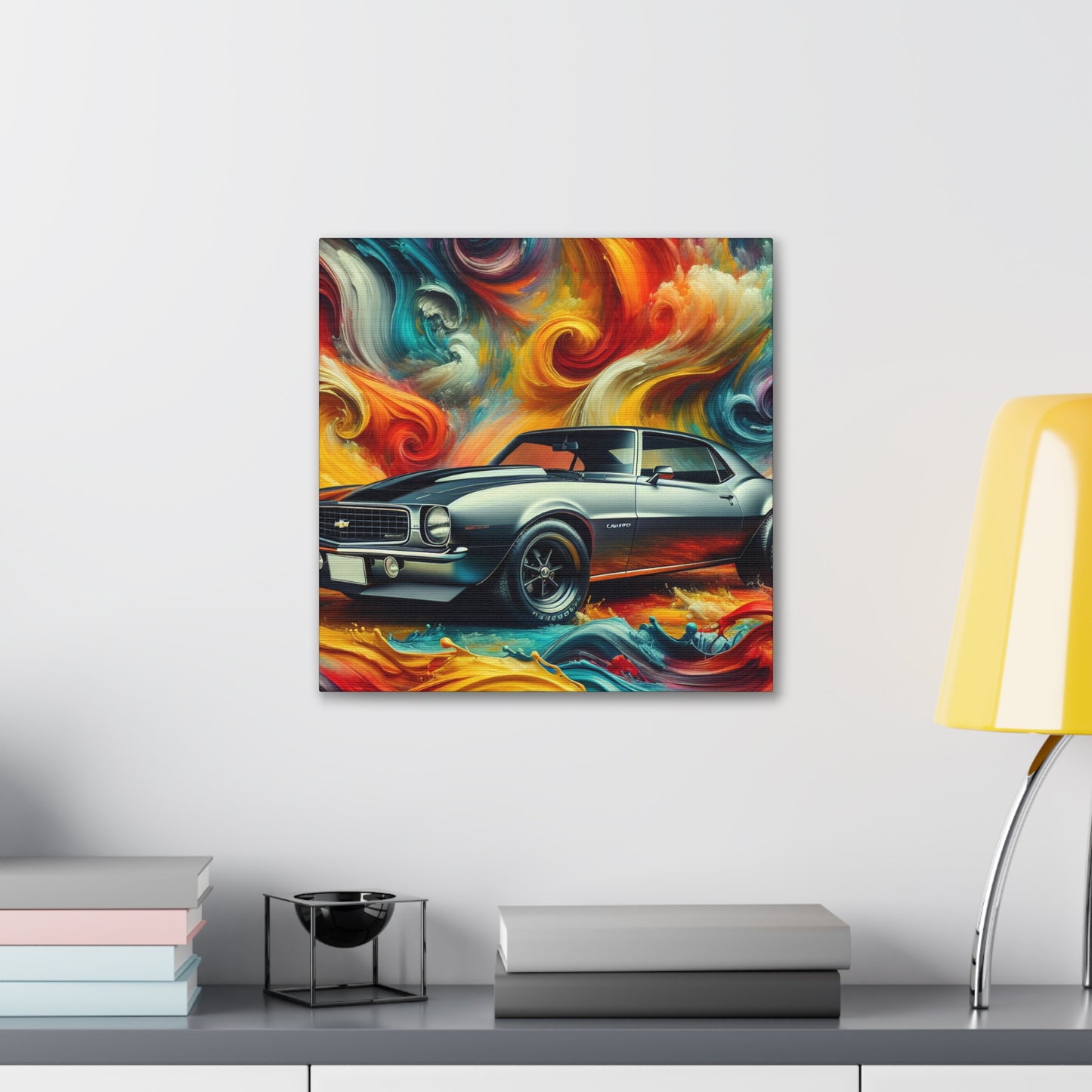 Chevrolet Camaro Artwork, Vintage Style Canva Painting - Perfect for Garage Decor, Car Enthusiasts, and Unique Home Decor Pieces