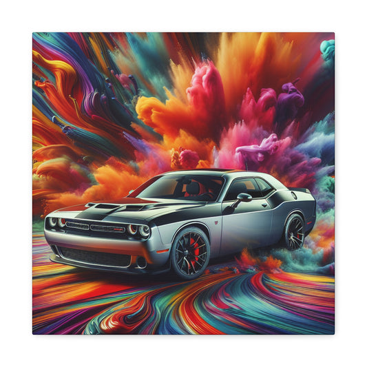 Dodge Challenger Canva, Racing Car Wall Art, Vintage Muscle Car Painting, Home Décor, Man Cave Decoration, Gift for Car Enthusiast