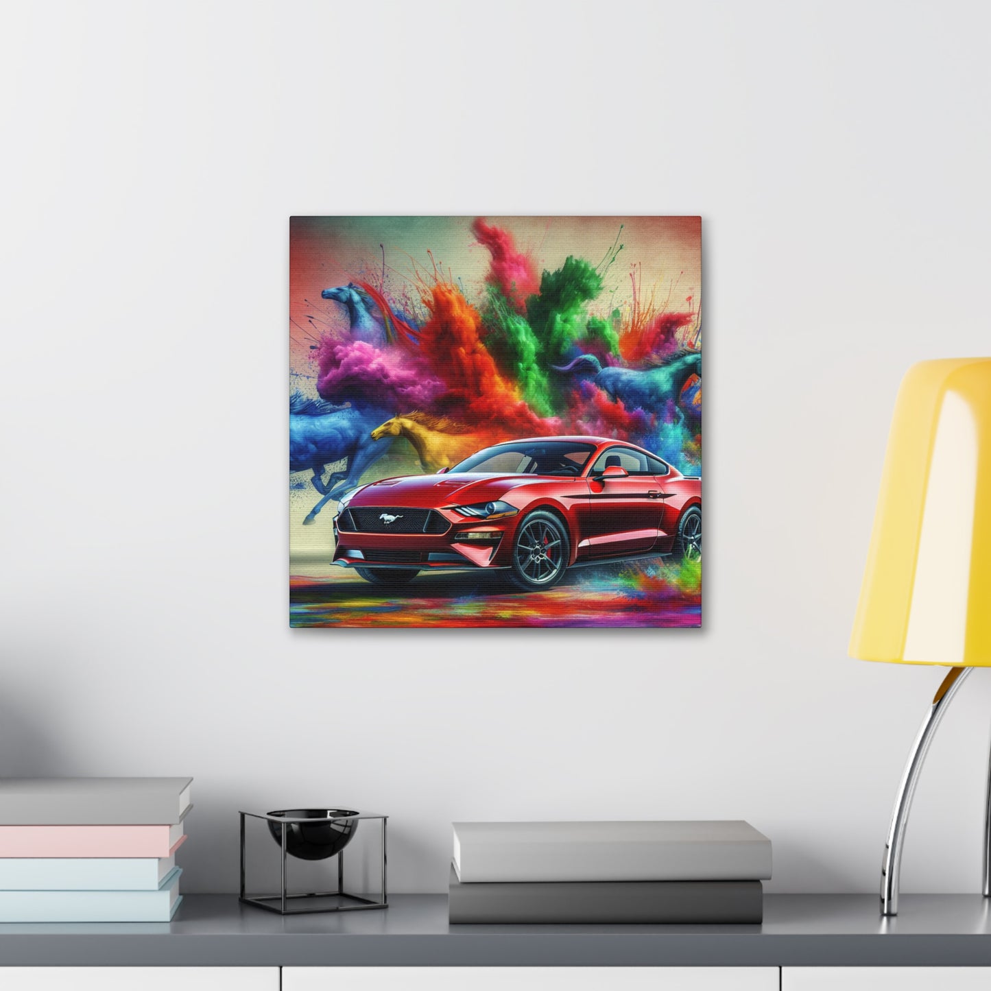 Vintage Ford Mustang Canvas Art, Hand Painted Car Enthusiast Gift, Classic Automobile Wall Decor, Contemporary Home Office Decor