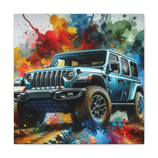 Jeep Wrangler Wall Art Canva Painting, Off-Road Decor, Grunge Style, Custom Car Print, Garage Artwork, Gift for Car Lovers and Jeep Enthusiasts