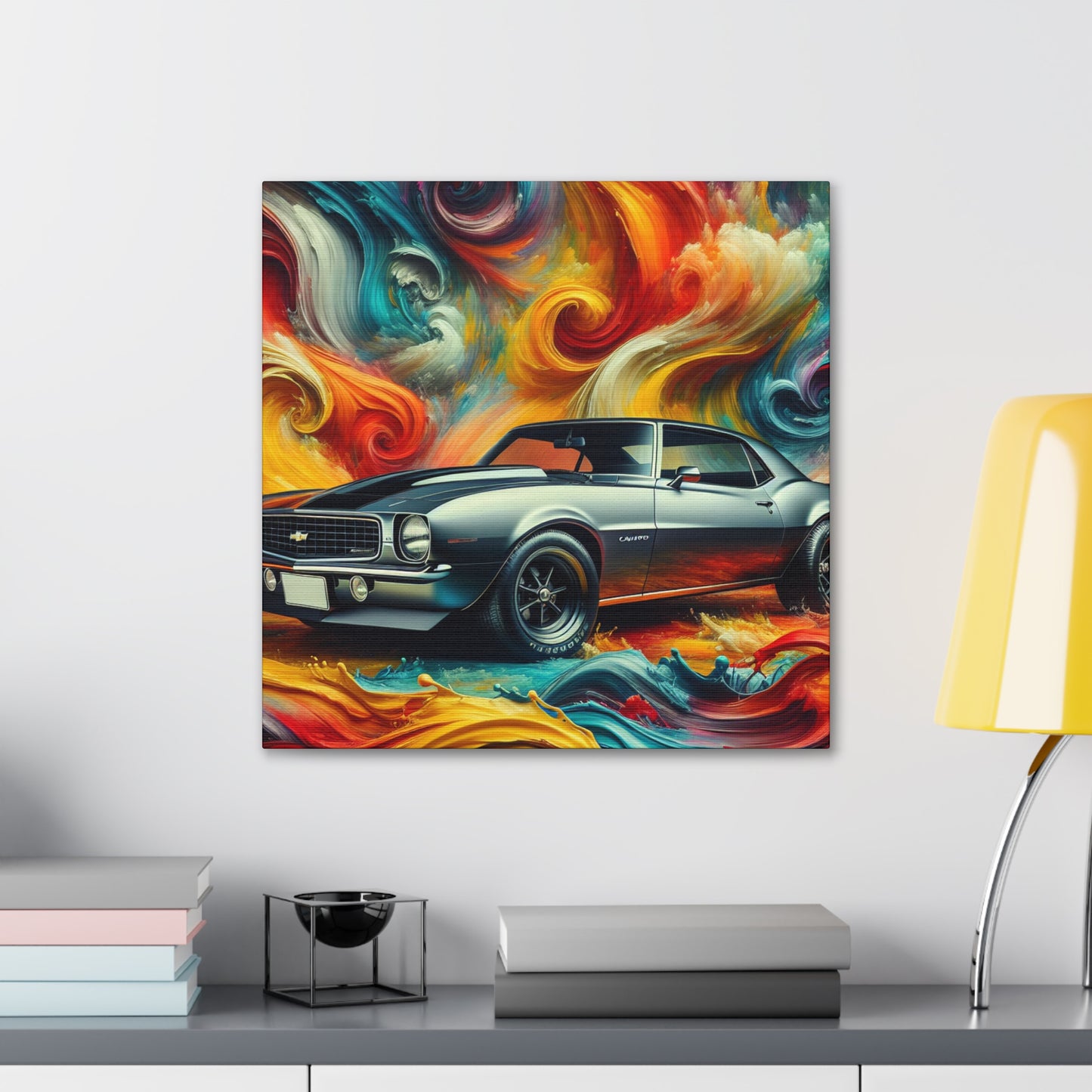 Chevrolet Camaro Artwork, Vintage Style Canva Painting - Perfect for Garage Decor, Car Enthusiasts, and Unique Home Decor Pieces