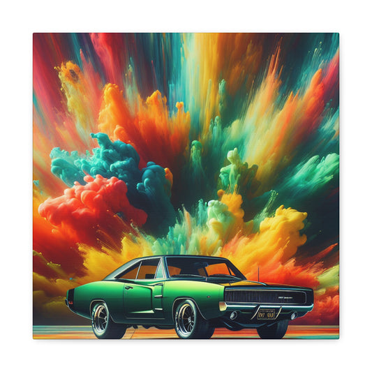 Dodge Charger Canva Painting, Vintage Car Wall Art, Retro Vehicle Home Decor, Classic Car Artwork, Automotive Enthusiast Gift Idea