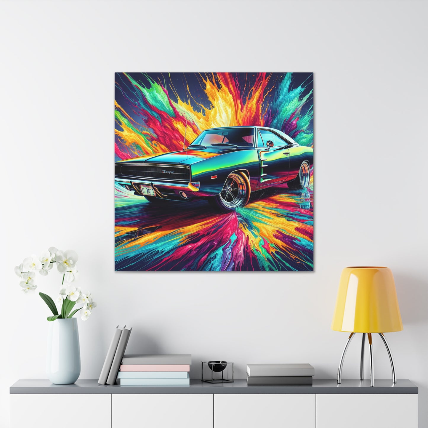 Dodge Charger Wall Art - Home Decor, Handmade Canva Print, Classic Car Painting, Perfect Gift for Car Lovers and Automotive Enthusiasts