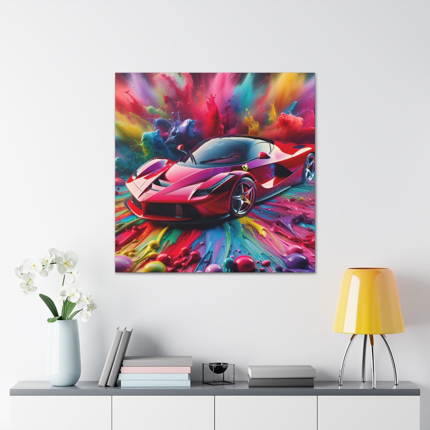 Ferrari Canva Wall Art, Luxury Car Painting, Hand-Painted Decor, Sports Car Enthusiast, Office Artwork, Home Decor, High-Performance Vehicle