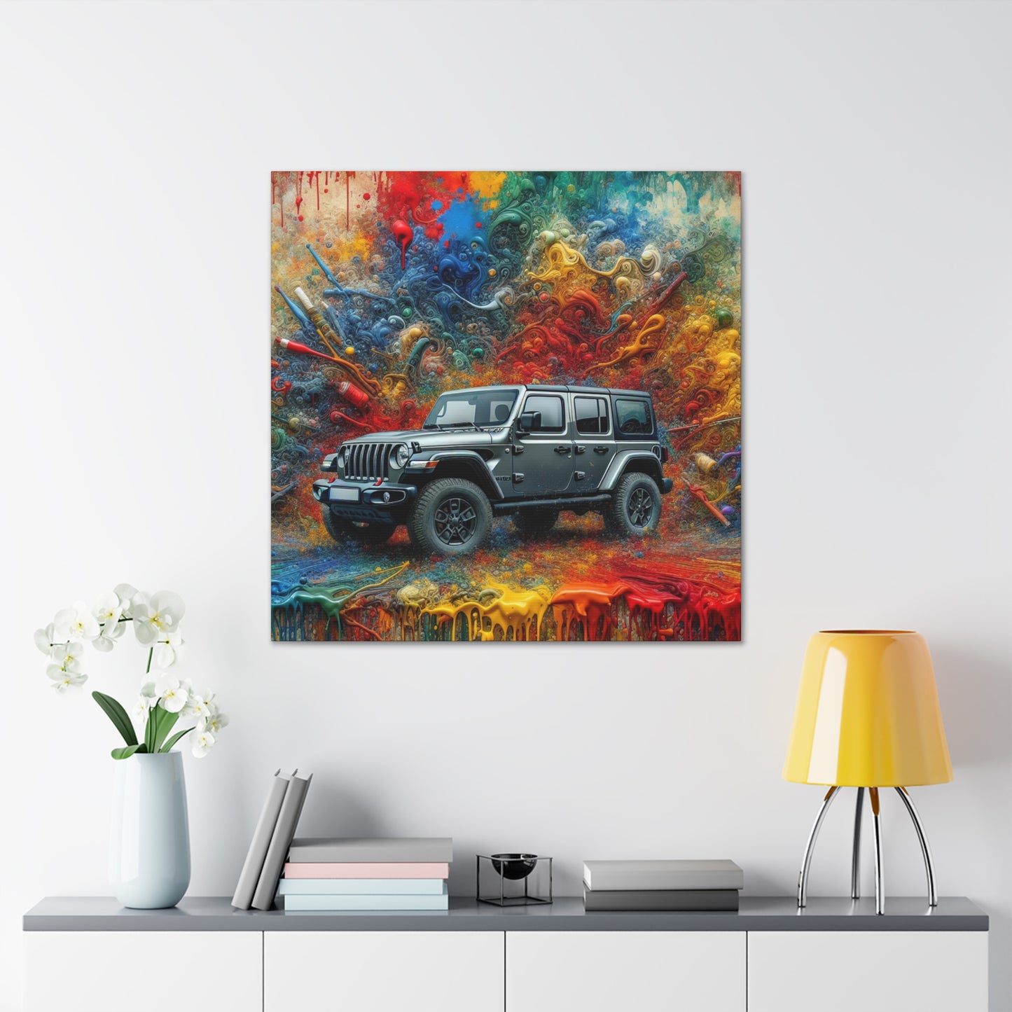 Jeep Wrangler Wall Art Canva, Off-Road Vehicle Painting, Unique Garage Decor, Adventure Inspired Art, 4x4 Truck Poster, Perfect Gift for Jeep Lovers