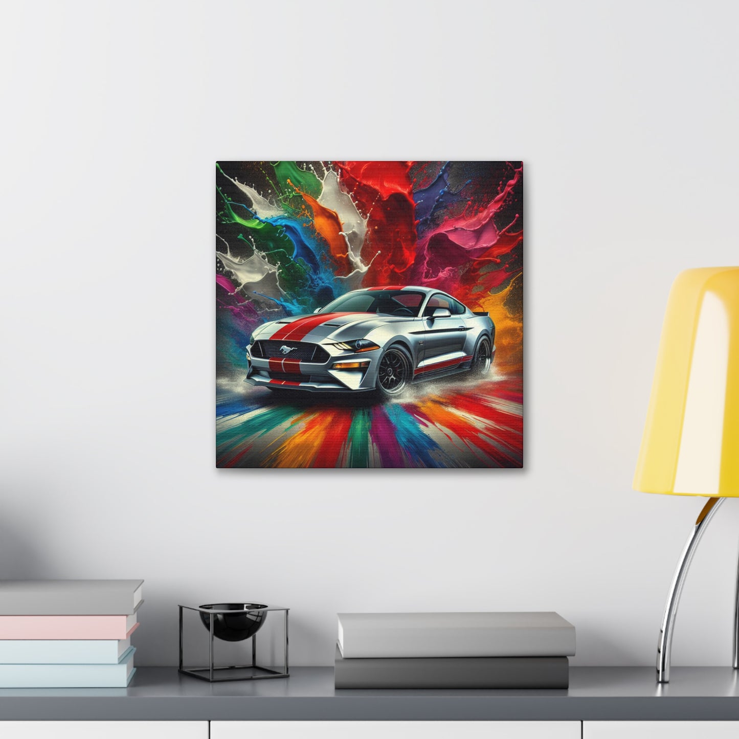Vintage Ford Mustang Wall Art - Large Car Canvas Painting, Gift for Car Enthusiasts - Home Decor, Garage Decor, Father's Day Birthday Gift Idea