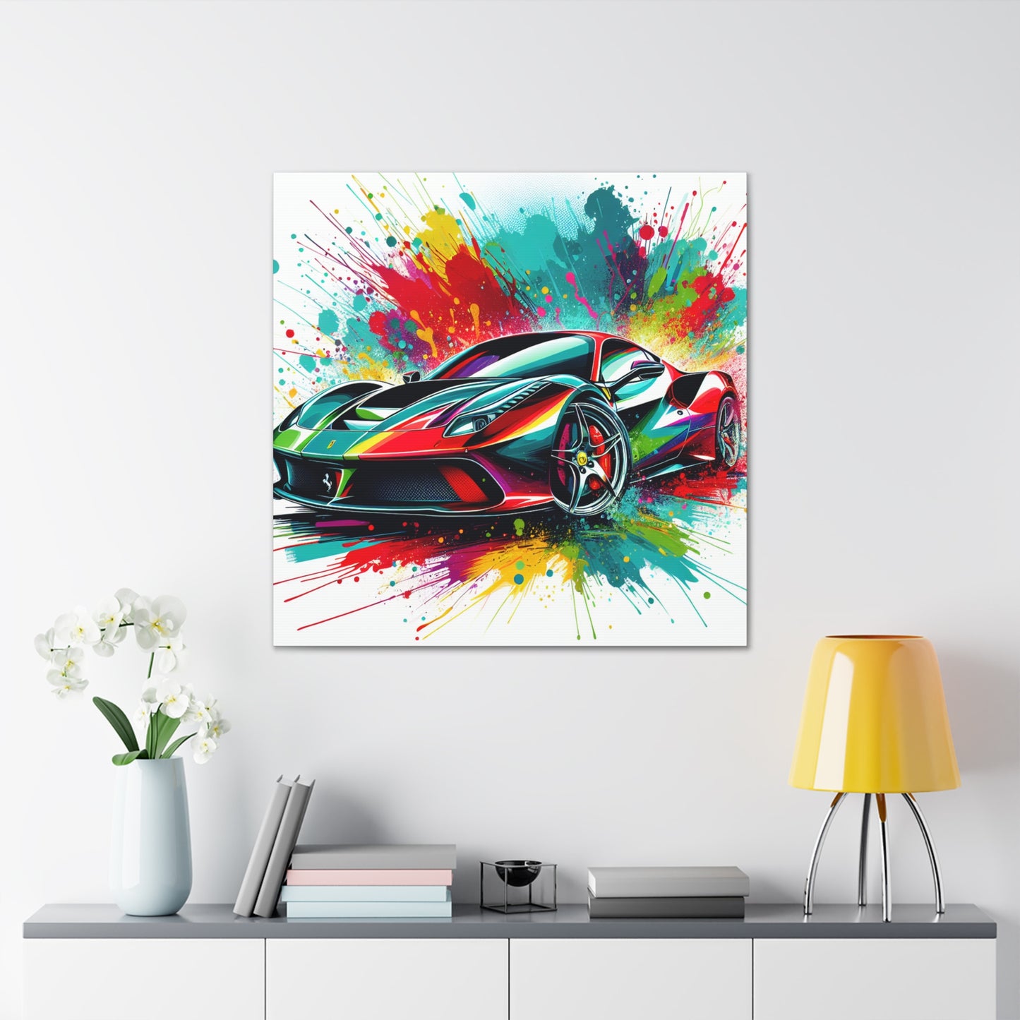Ferrari Canva Painting, Luxury Sports Car Wall Art, Classic Red Ferrari Print, Home Office Decor, Perfect Gift for Car Enthusiasts