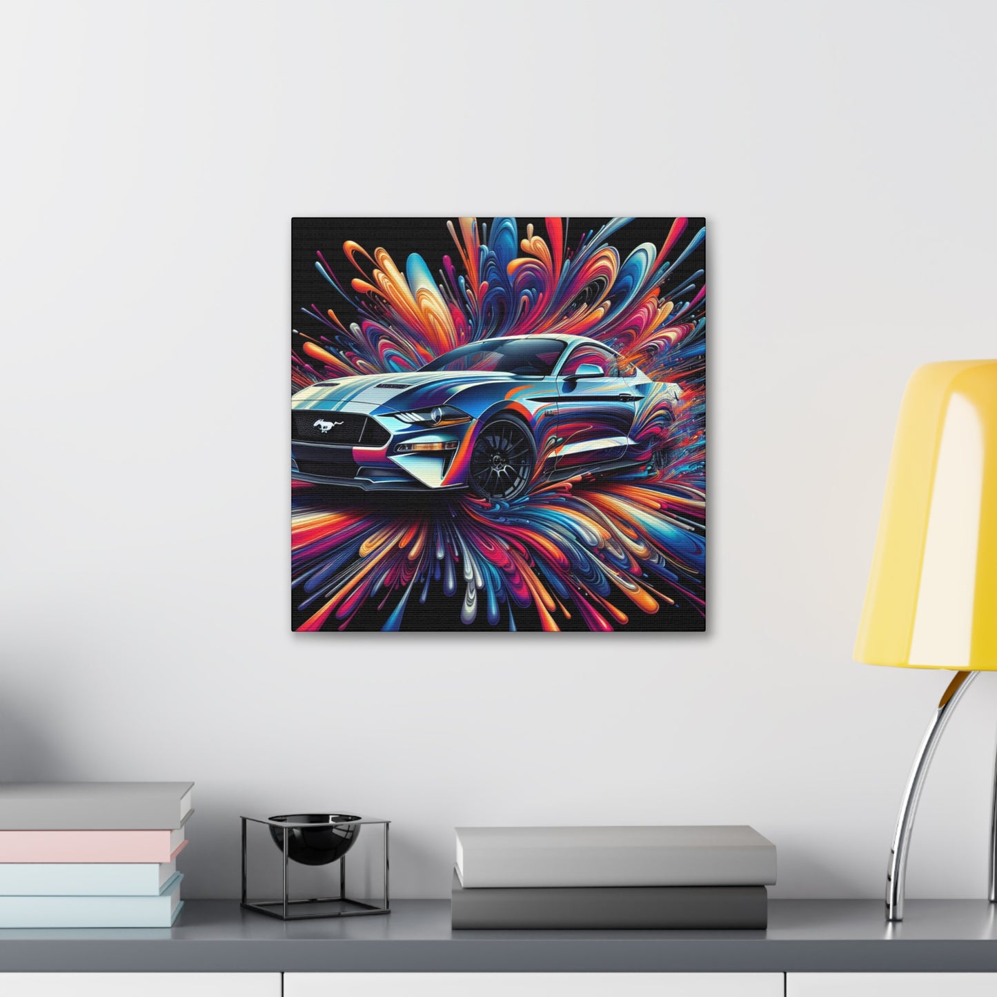 Vintage Ford Mustang Canva Painting, Classic Car Wall Art, Boyfriend Gift, Garage Decor, Automobile Enthusiast, Man Cave, Car Lover Gift