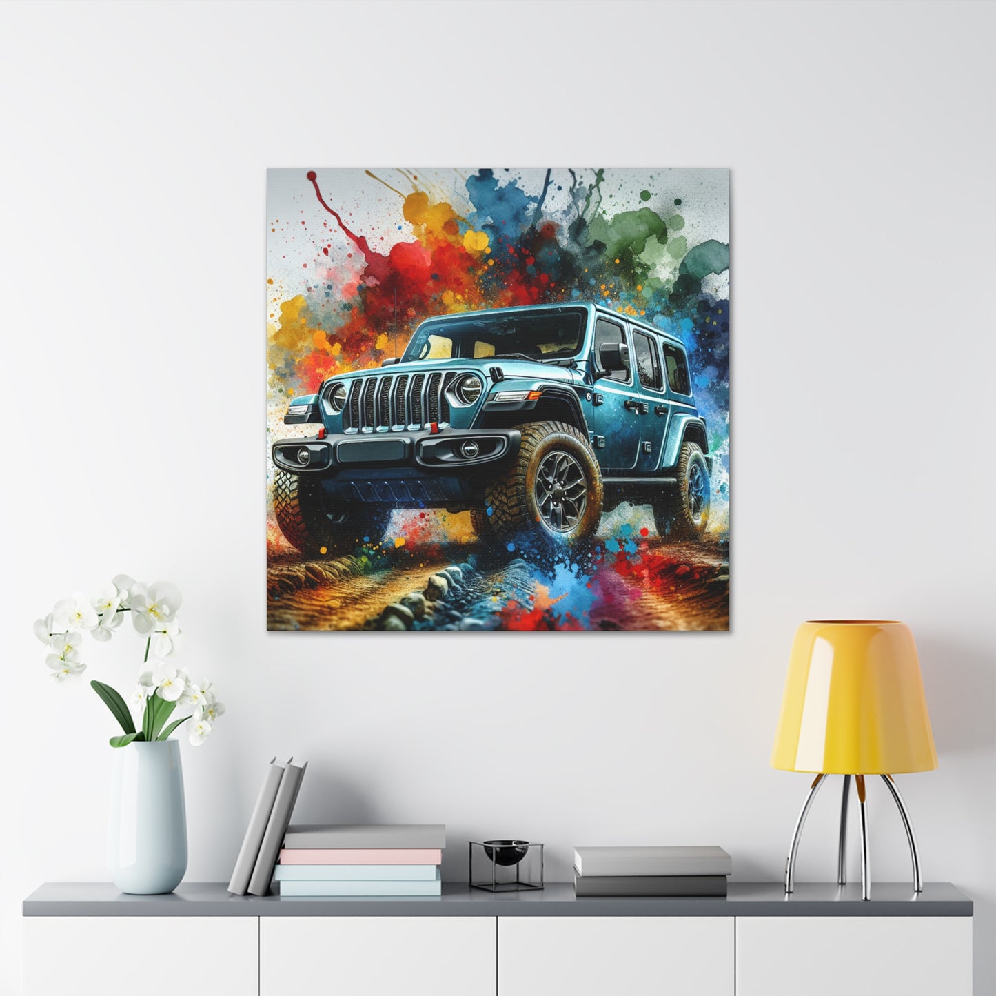 Jeep Wrangler Wall Art Canva Painting, Off-Road Decor, Grunge Style, Custom Car Print, Garage Artwork, Gift for Car Lovers and Jeep Enthusiasts