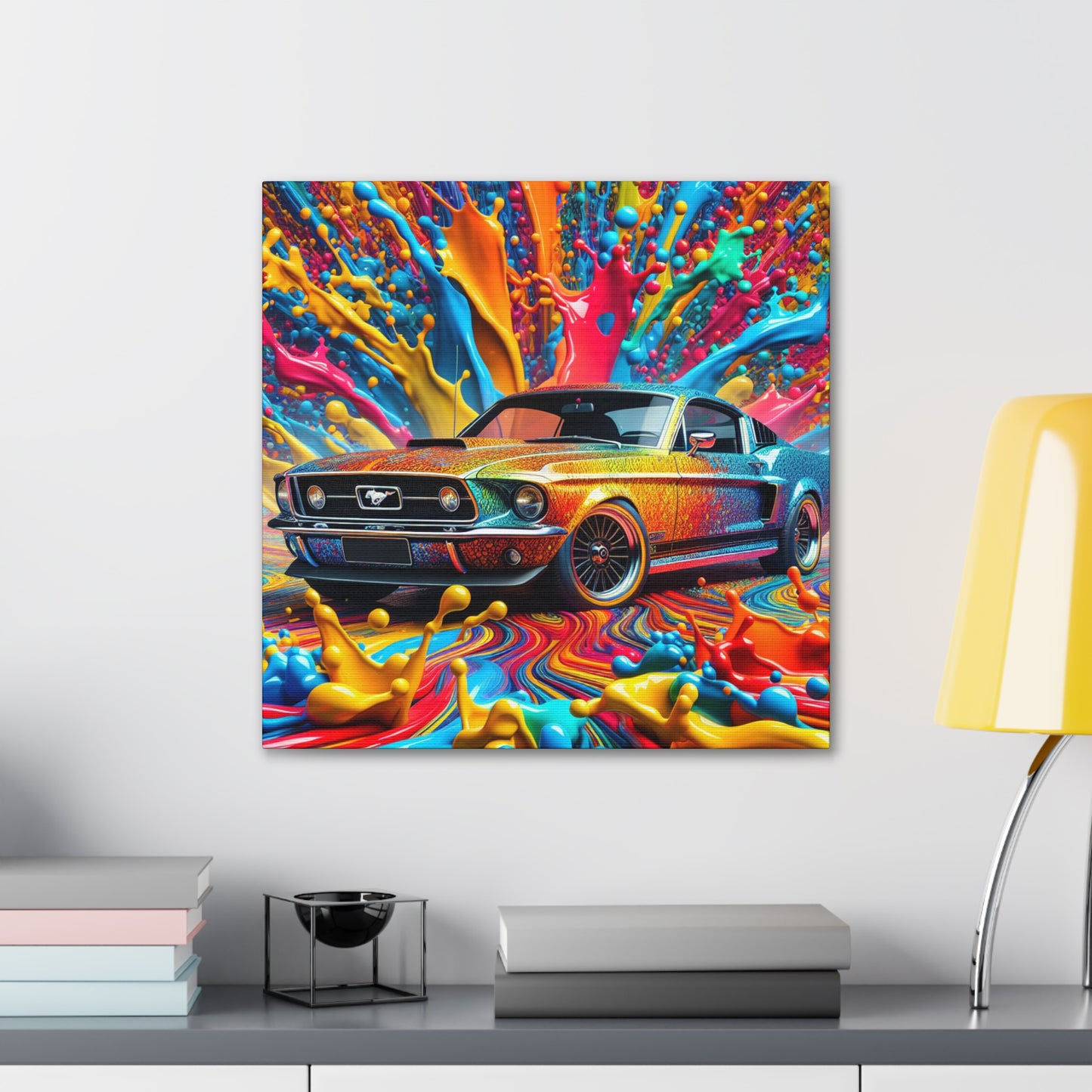 Vintage Ford Mustang Wall Art, Hand Painted Mustang Canvas Print, Classic Car Lover Gift, Home Office Decor, Man Cave Artwork, Collector Item