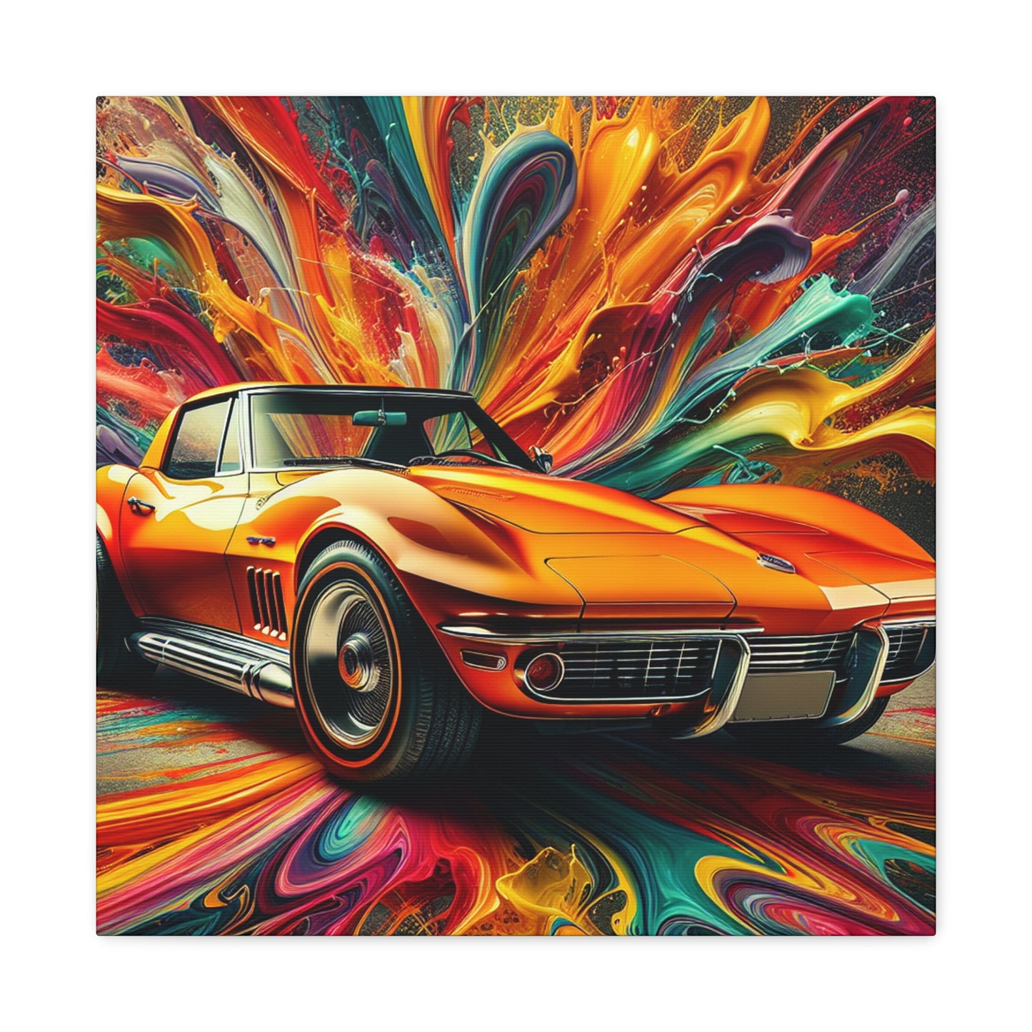 Chevrolet Corvette Canva Painting, Car Enthusiast Wall Decor, Classic Car Art, Vintage Style Home Decoration, Unique Gift, Man Cave Art