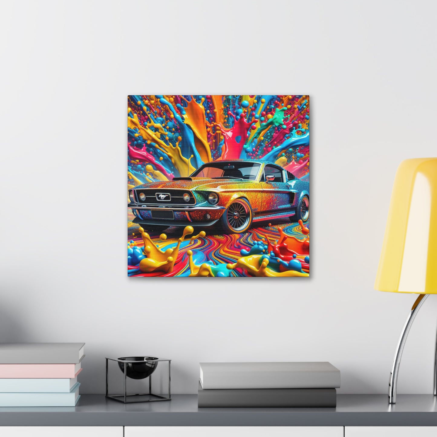 Vintage Ford Mustang Wall Art, Hand Painted Mustang Canvas Print, Classic Car Lover Gift, Home Office Decor, Man Cave Artwork, Collector Item
