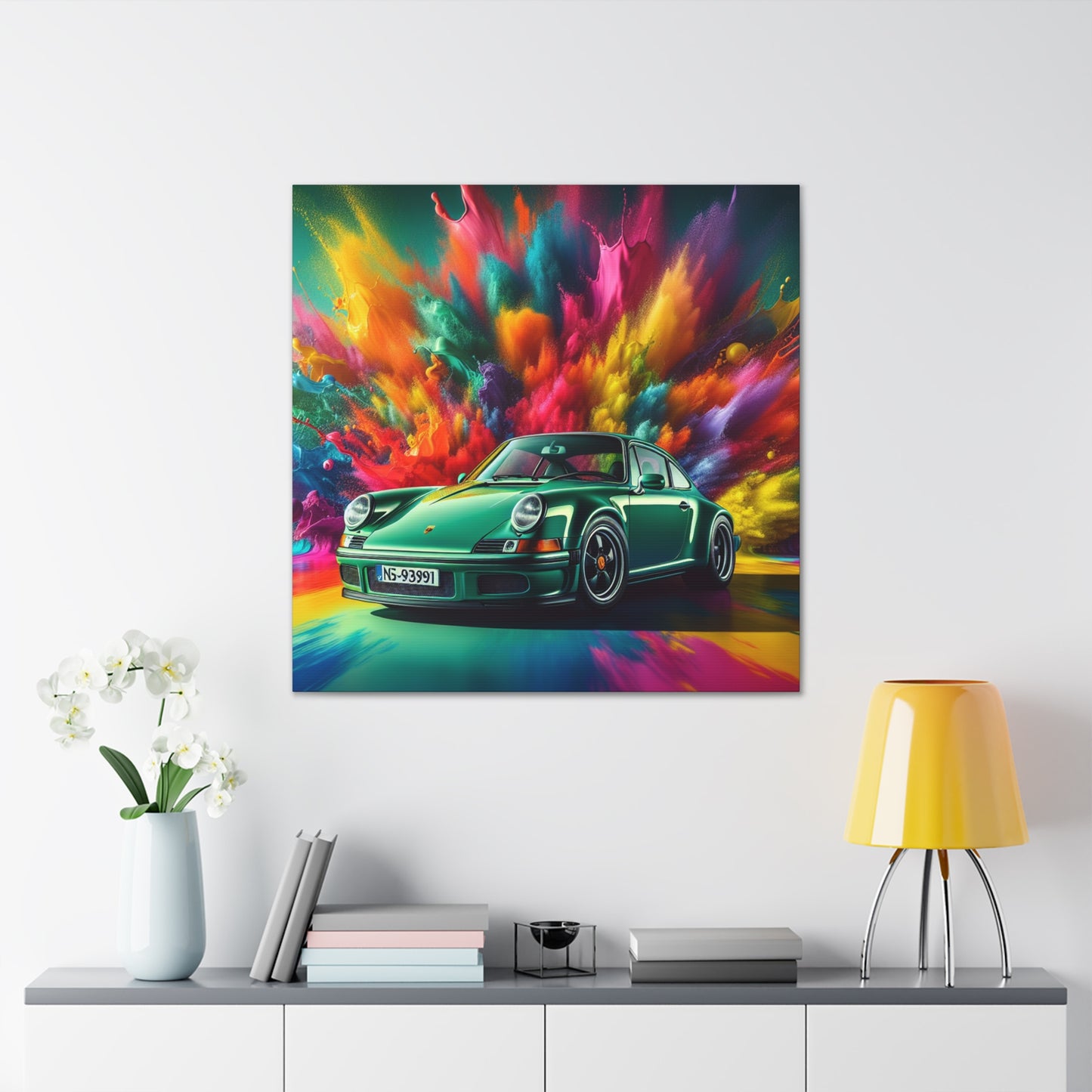 Vintage Porsche 911 Canva Painting, Car Art Wall Decor, Luxury Sports Car Print, Collectors Item, Bespoke Canva Artwork for Car Enthusiasts