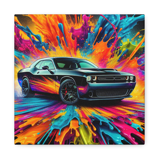 Dodge Challenger Canva Painting: Vintage Car Wall Art, Hand-Painted Classic Automobile Home Decoration, Perfect for Car Lovers and Collectors