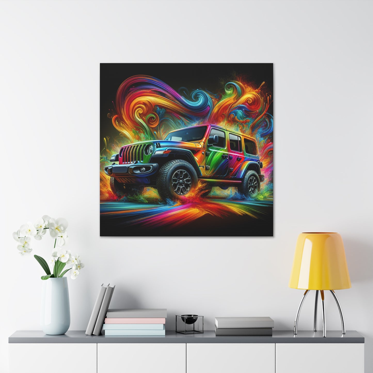 Jeep Wrangler Canva Artwork - Handpainted Detailed Wall Decor for Car Enthusiasts and Home Decorations, Authentic Car Lover's Gift