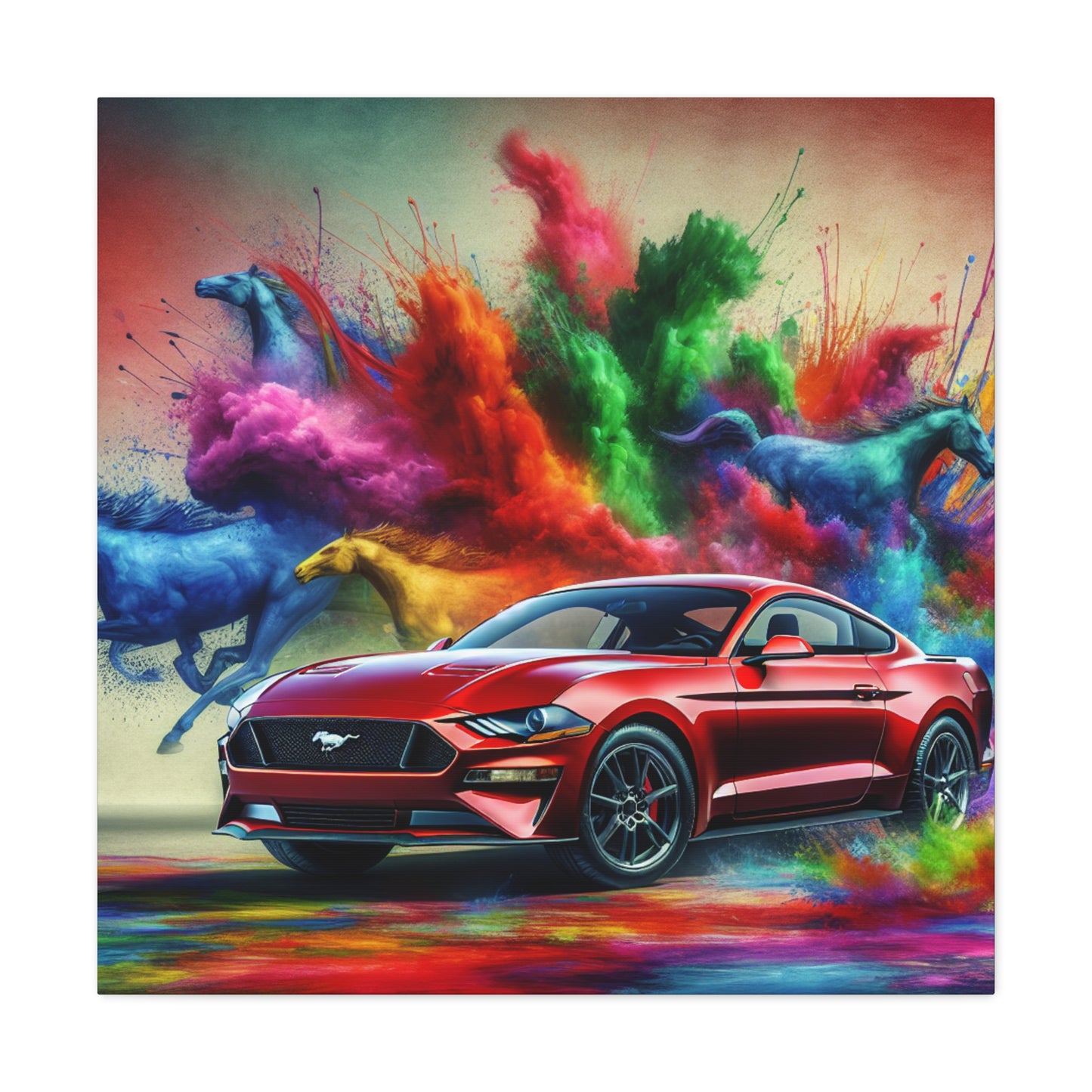 Vintage Ford Mustang Canvas Art, Hand Painted Car Enthusiast Gift, Classic Automobile Wall Decor, Contemporary Home Office Decor